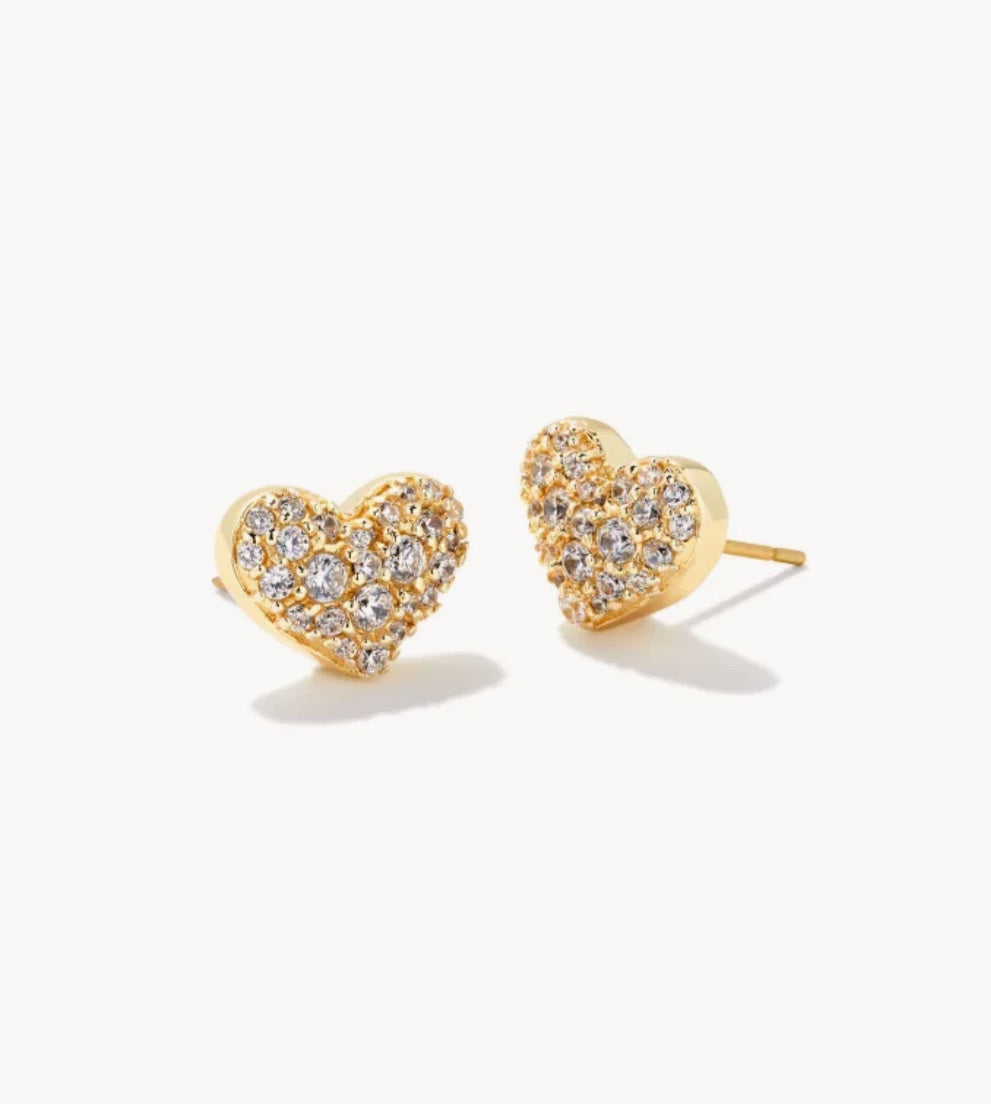 ARI PAVE CRYSTAL HEART EARRINGS