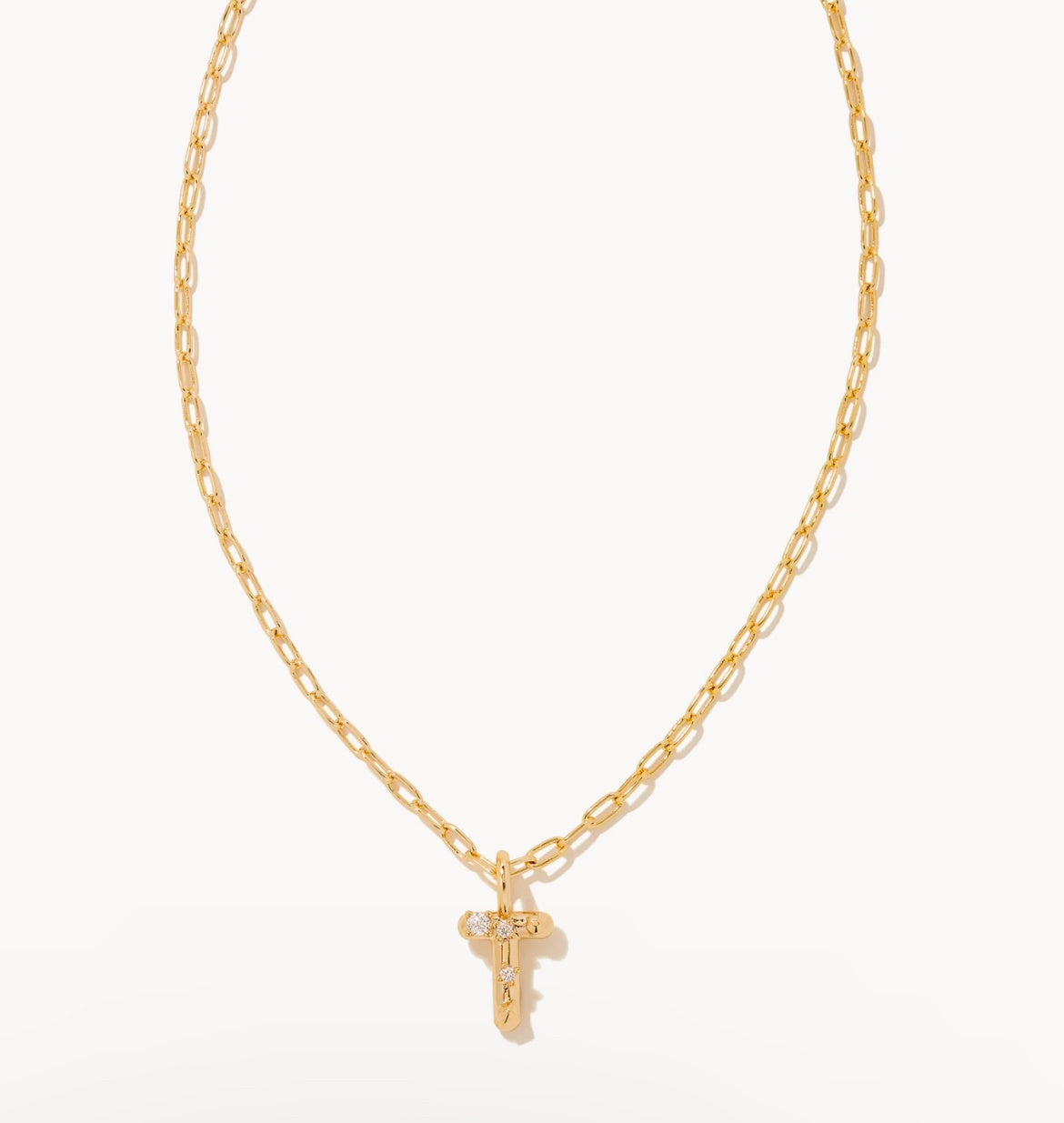 KENDRA SCOTT CRYSTAL LETTER T SHORT PENDANT NECKLACE