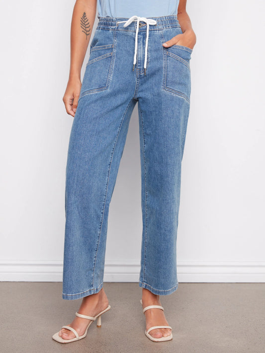 Charlie B Drawstring Denim Pant C5738/511C