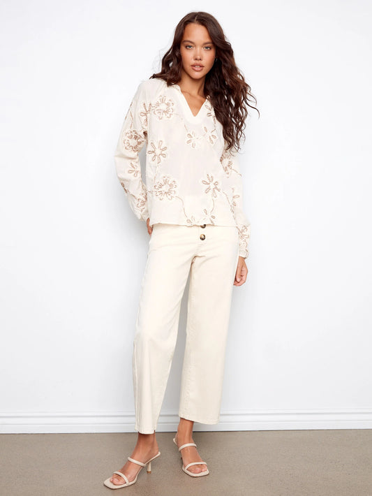 Charlie B Embroidered L/S Blouse C4570DR/559C