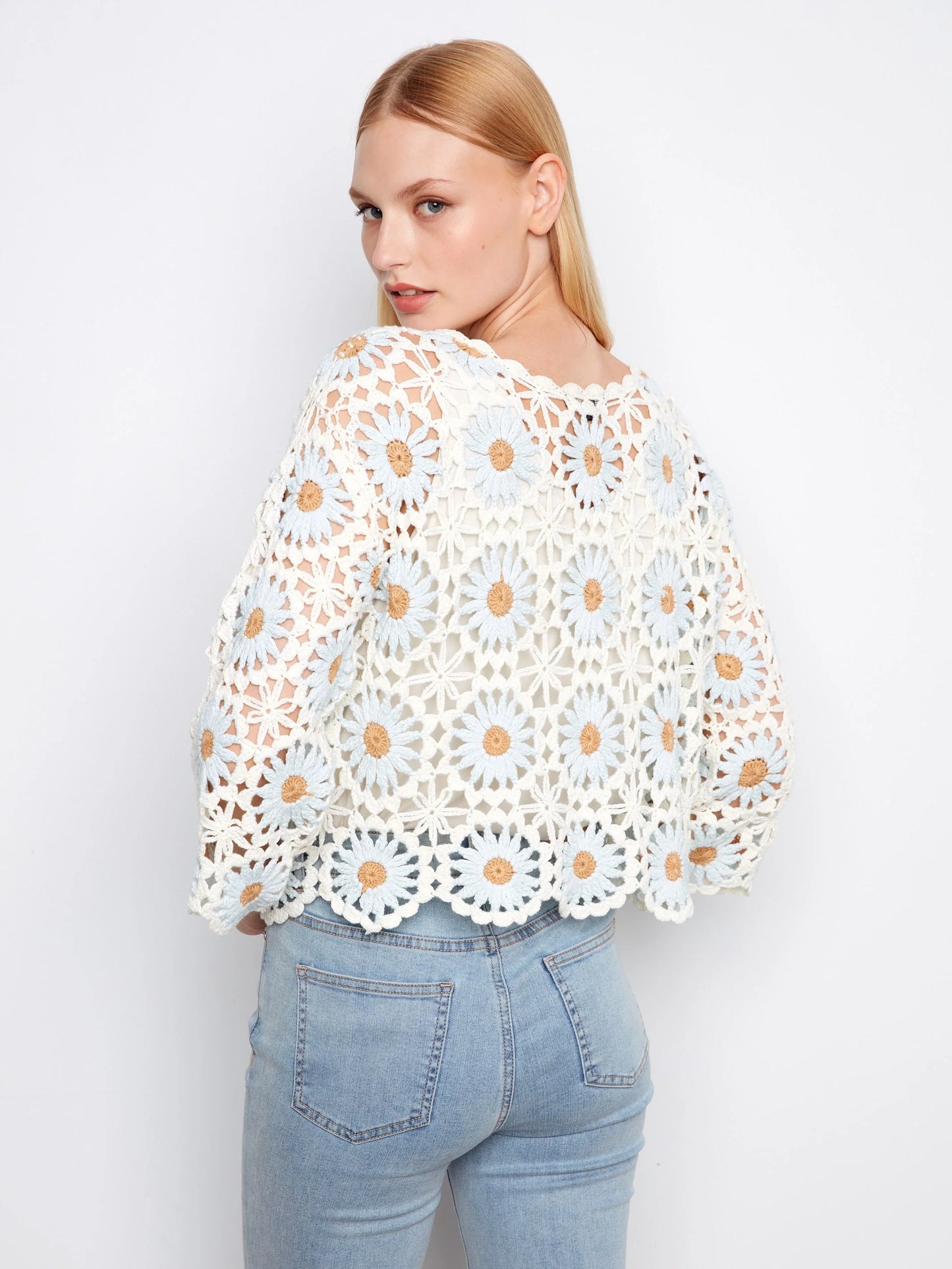 Charlie B Flower Crochet Sweater C2941/267C