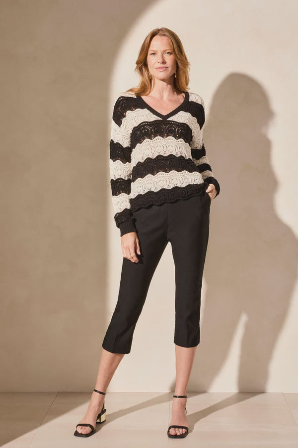 Tribal L/S V-Neck Crochet Stripe 5811O-576