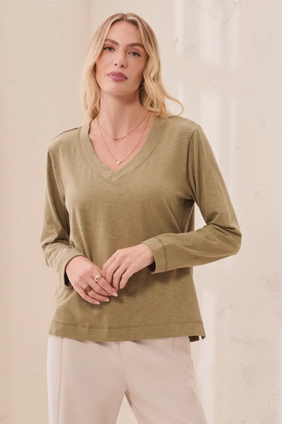 Tribal Slub Knit L/S V Neck Top 8169O 8285 0849
