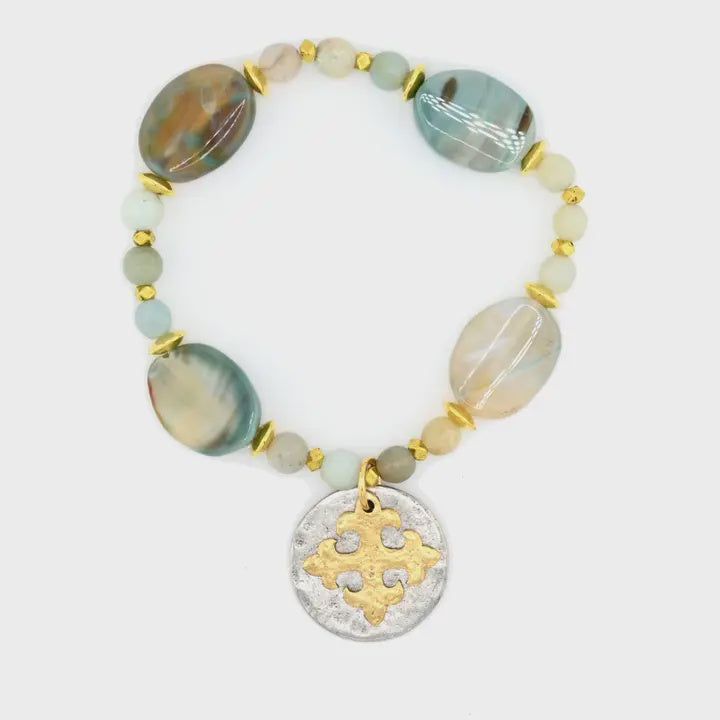 Julio Designs Baytree Agate Bracelet W/Cross