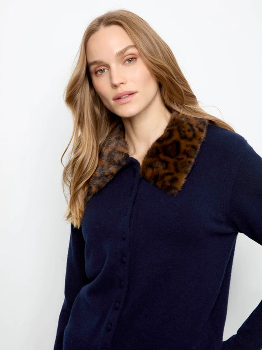 Charlie B Cardigan W/Faux Fur C2138/736A