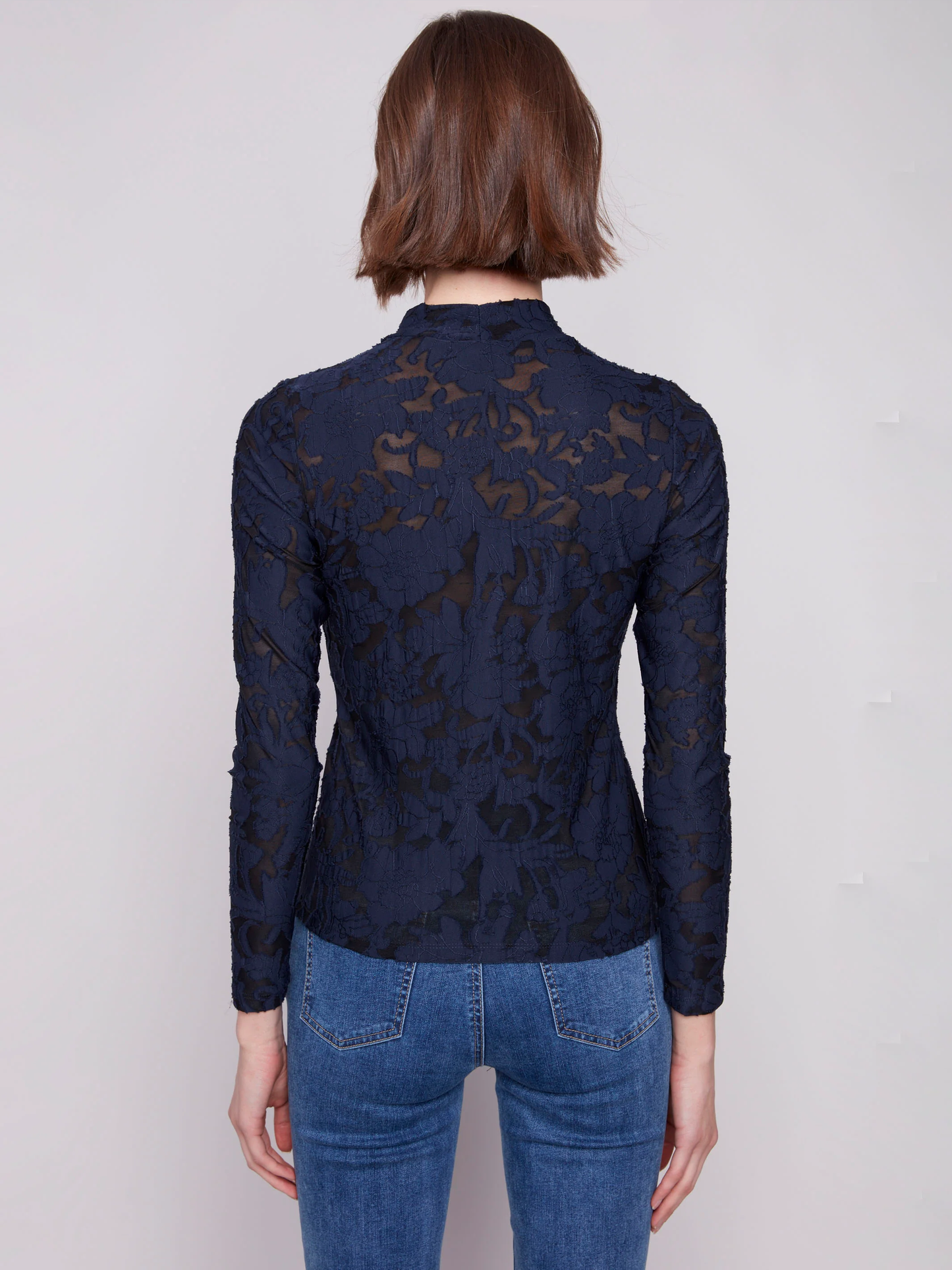 Charlie B Long Slv Burnout Mesh Top C1404