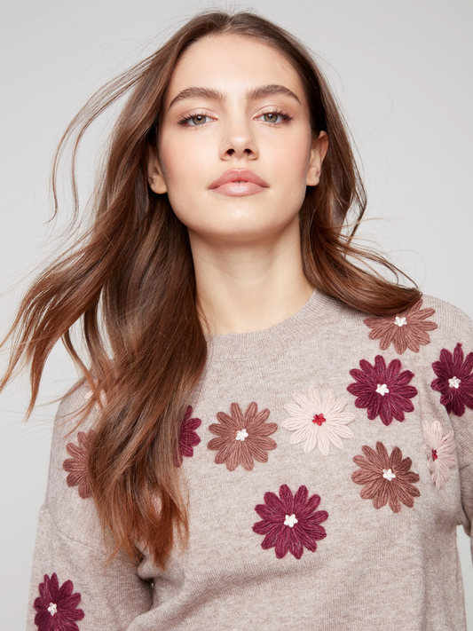 Charlie B Foral Embroidery Sweater C2891