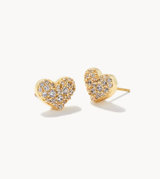 ARI PAVE CRYSTAL HEART EARRINGS