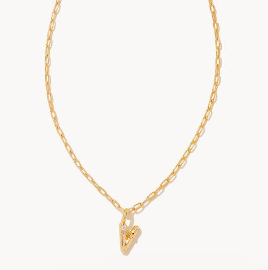 KENDRA SCOTT CRYSTAL LETTER V SHORT PENDANT NECKLACE