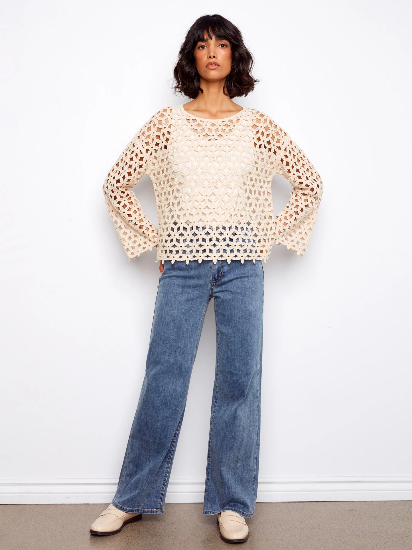 Charlie B 3/4 Sleeve Flower Blouse C4706/777C
