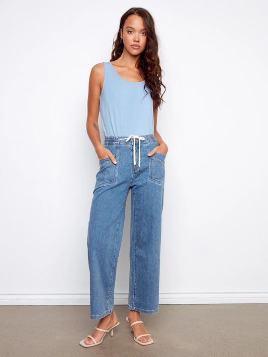 Charlie B Drawstring Denim Pant C5738/511C