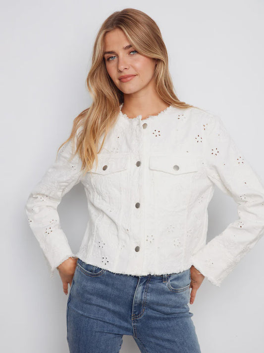 Charlie B Eyelet Denim Jacket C6404/615A