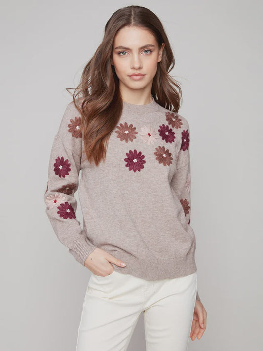 Charlie B Foral Embroidery Sweater C2891