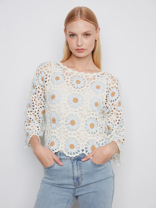 Charlie B Flower Crochet Sweater C2941/267C