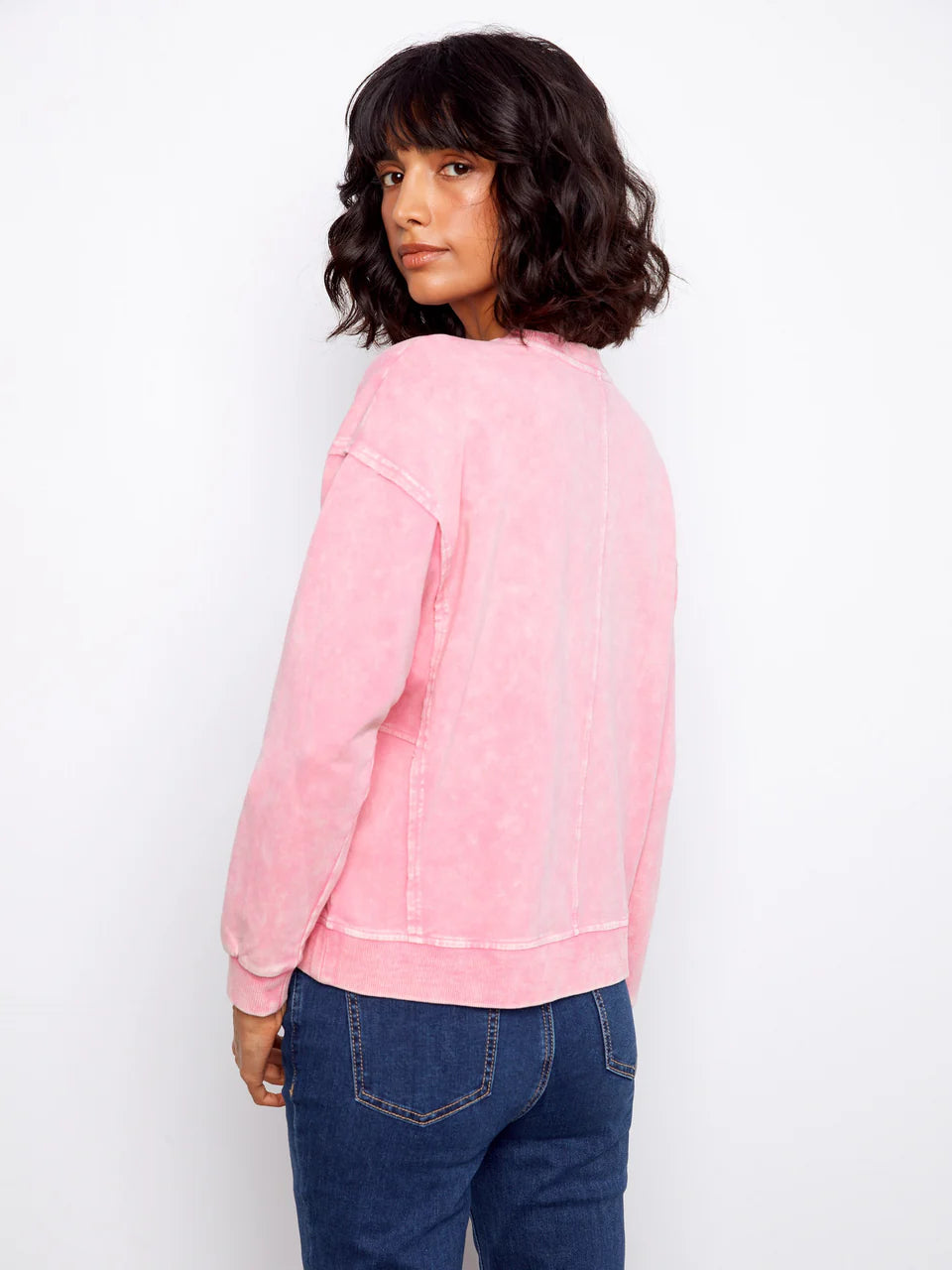 Charlie B L/S Top W/Flower Applique C1417/377C