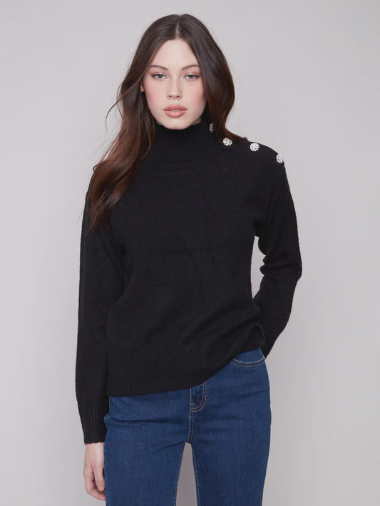 Charlie B Mock Nk Sweater W/ Fancy Buttons C2888
