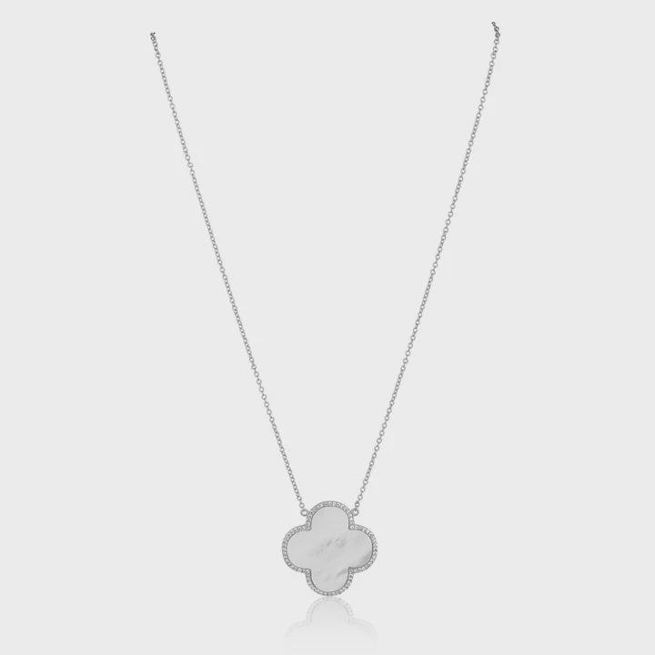 Sahira Mother of Pearl Clover Necklace Silver MO5454SJD