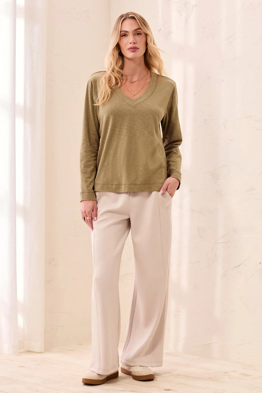 Tribal Slub Knit L/S V Neck Top 8169O 8285 0849